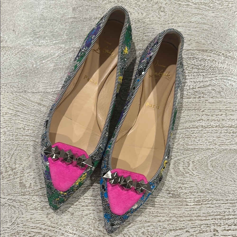 Christian Louboutin Multicolor Flats with Pink and Studded Detail